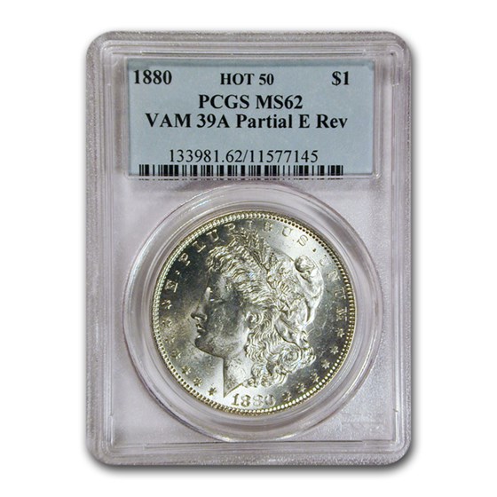 1880 Morgan Dollar MS-62 PCGS (VAM 39A Partial E Rev., Hot 50) 1880 Morgan Dollar MS-62 PCGS (VAM 39A Partial E Rev., Hot 50)